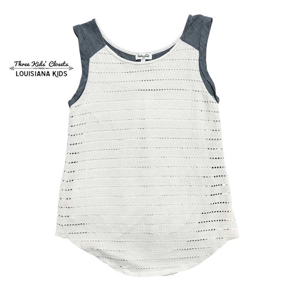 Splendid 7/8Y Chambray & White Crochet Tank Top
